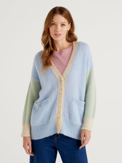 Women's Benetton Oversized Fit Mohair Blend Cardigan Sky Blue | NZ026509