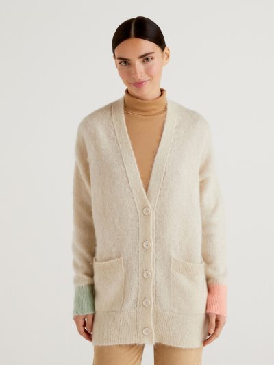 Women's Benetton Oversized Fit Mohair Blend Cardigan Beige | NZ589947