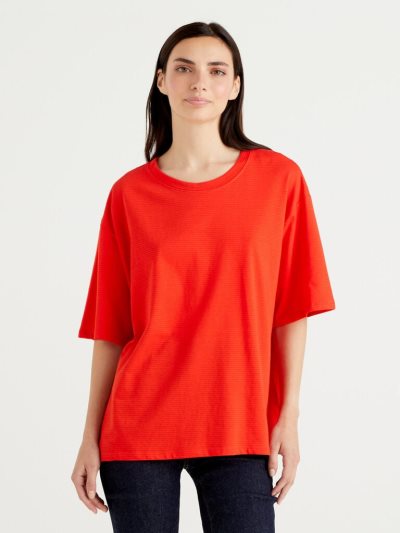 Women's Benetton Oversized Short Sleeve T Shirts Red | NZ004254