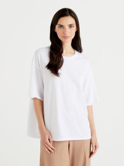Women's Benetton Oversized Short Sleeve T Shirts White | NZ185941