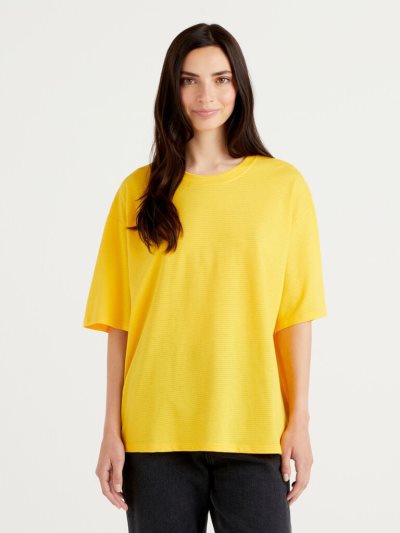 Women's Benetton Oversized Short Sleeve T Shirts Yellow | NZ567297