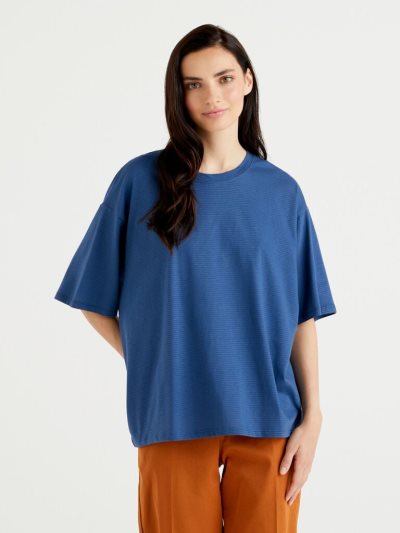Women's Benetton Oversized Short Sleeve T Shirts Air Force Blue | NZ573730