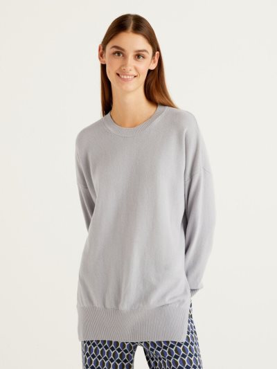 Women's Benetton Oversized Slits Sweaters Light Grey | NZ068335