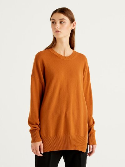 Women's Benetton Oversized Slits Sweaters Burnt | NZ153549