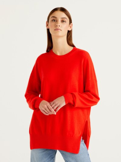 Women's Benetton Oversized Slits Sweaters Red | NZ157928