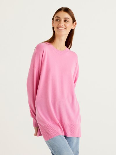 Women's Benetton Oversized Slits Sweaters Pink | NZ632215