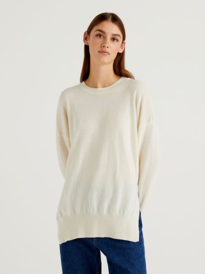 Women's Benetton Oversized Slits Sweaters Creamy White | NZ661542