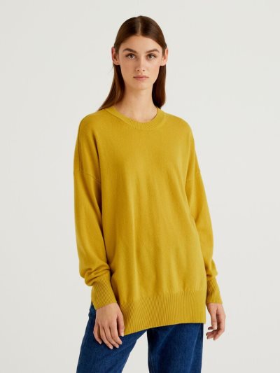 Women's Benetton Oversized Slits Sweaters Yellow | NZ887104