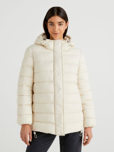 Women's Benetton Padded 3d Wadding Jackets White | NZ140808