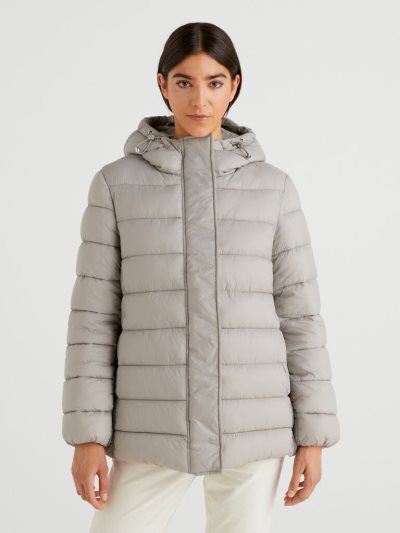 Women's Benetton Padded 3d Wadding Jackets Grey | NZ434157