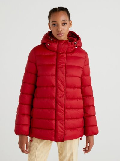 Women's Benetton Padded 3d Wadding Jackets Burgundy | NZ877807