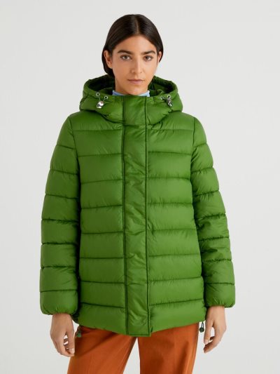 Women's Benetton Padded 3d Wadding Jackets Olive Green | NZ966683