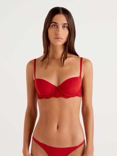 Women's Benetton Padded Charmeuse Lace Bras Red | NZ552488