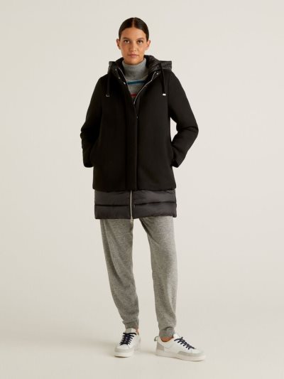 Women's Benetton Padded Details Jackets Black | NZ587451