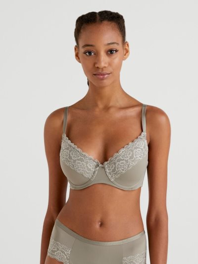 Women's Benetton Padded Lace And Bow Bras Grey | NZ210248