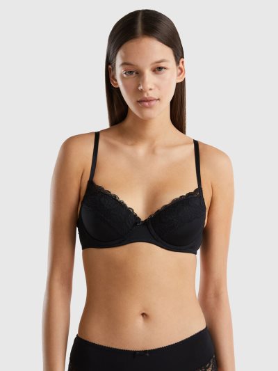 Women's Benetton Padded Lace Bras Black | NZ563423