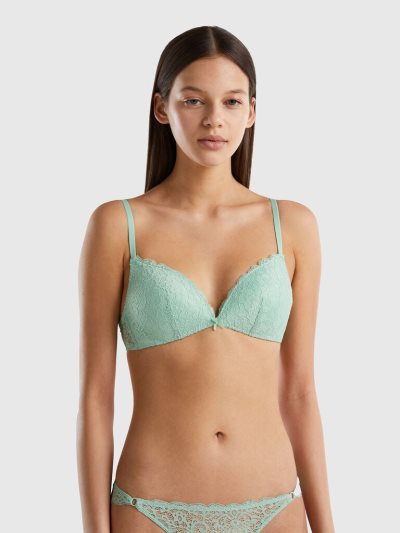 Women's Benetton Padded Lace Bras Green | NZ539280