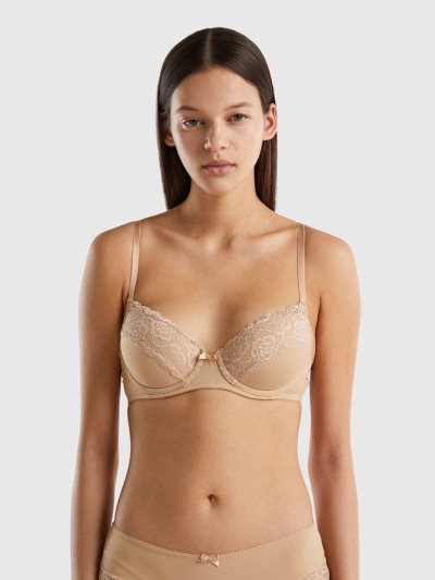 Women's Benetton Padded Lace Bras Nude | NZ826490