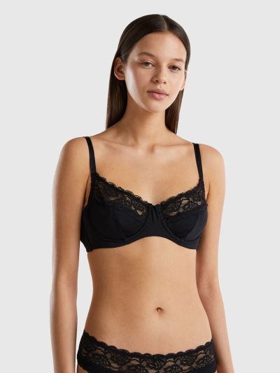 Women's Benetton Padded Mesh Bras Black | NZ635495