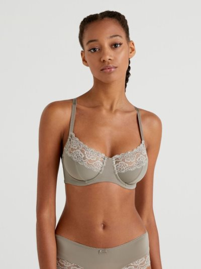 Women's Benetton Padded Mesh Bras Grey | NZ028415