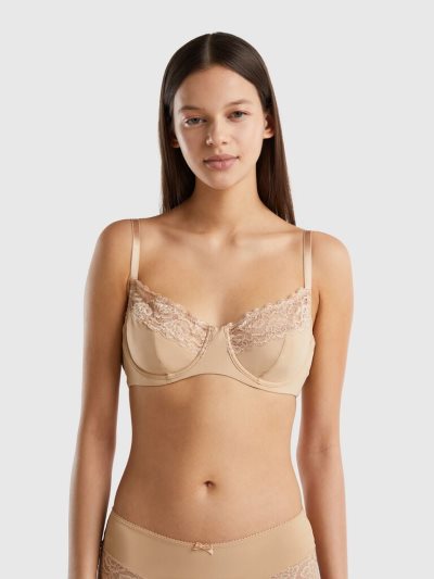 Women's Benetton Padded Mesh Bras Nude | NZ498107