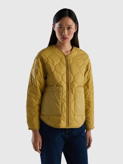 Women's Benetton Padded Recycled Wadding Light Jackets Mustard | NZ643987