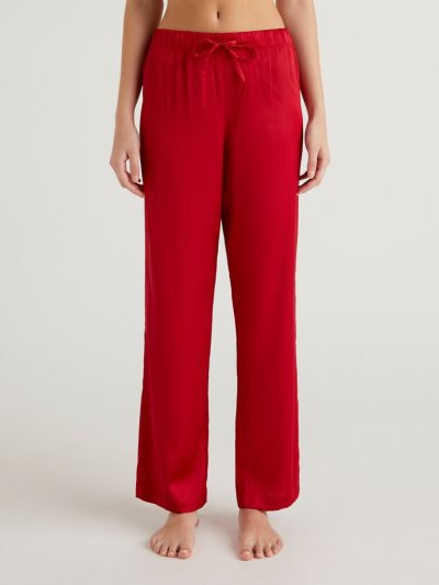 Women's Benetton Palazzo Satin Trousers Red | NZ473402
