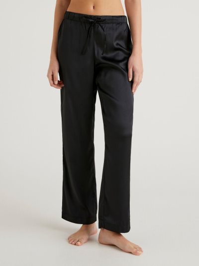 Women's Benetton Palazzo Satin Trousers Black | NZ935941