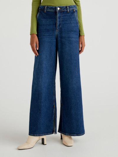 Women's Benetton Palazzo Slit At The Bottom Jeans Blue | NZ650493