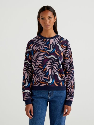 Women's Benetton Patterned 100% Cotton Sweat Sweatshirt Violet | NZ413739