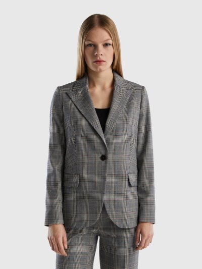Women's Benetton Patterned Flannel Blazers Light Grey | NZ566889