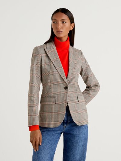 Women's Benetton Patterned Flannel Blazers Dove Grey | NZ601704