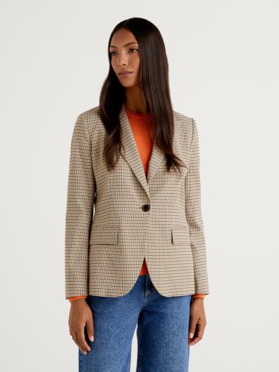 Women's Benetton Patterned Flannel Blazers Beige | NZ612130