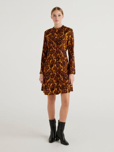 Women's Benetton Patterned Pure Viscose Dress Multi-color | NZ704040