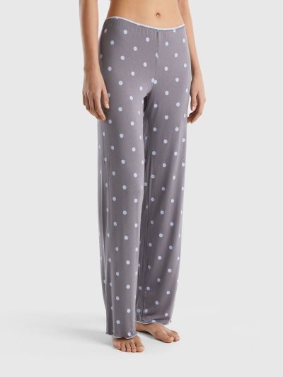 Women's Benetton Patterned Stretch Viscose Trousers Grey | NZ156885