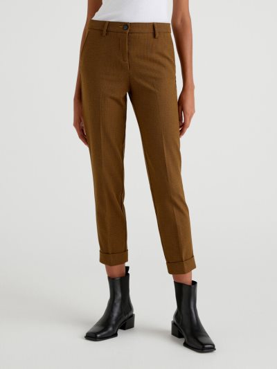 Women's Benetton Patterned Stretch Viscose Blend Trousers Brown | NZ161686