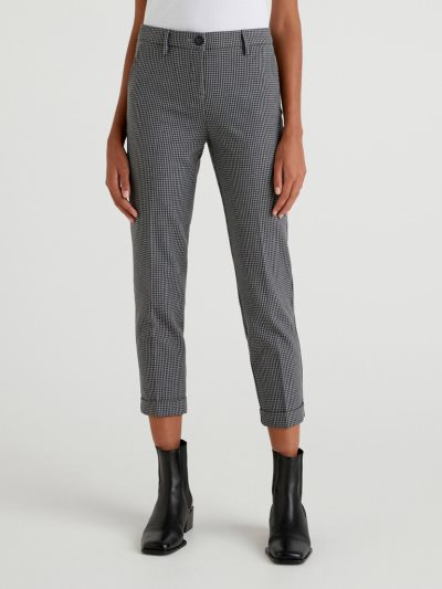 Women's Benetton Patterned Stretch Viscose Blend Trousers Dark Grey | NZ813996