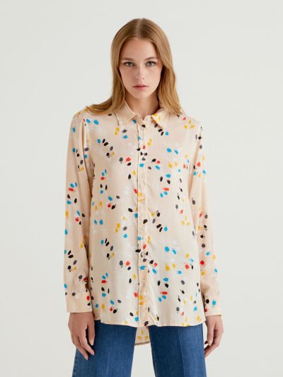 Women's Benetton Patterned Sustainable Viscose Shirts Beige | NZ752843