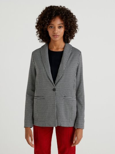 Women's Benetton Patterned Viscose Blend Blazers Dark Grey | NZ263990