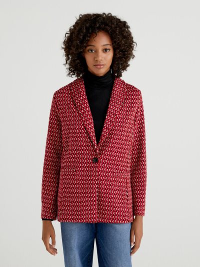 Women's Benetton Patterned Viscose Blend Blazers Red | NZ935790