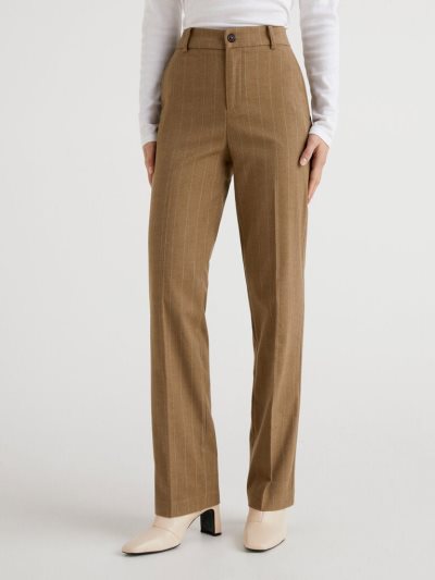 Women's Benetton Pinstripe Look Regular Fit Trousers Dove Grey | NZ118339