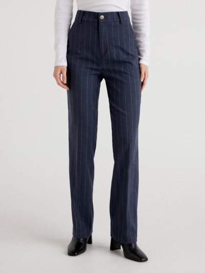 Women's Benetton Pinstripe Look Regular Fit Trousers Air Force Blue | NZ526295