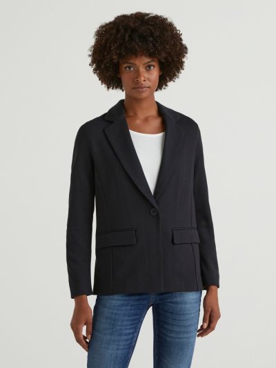 Women's Benetton Pockets Fitted Blazers Black | NZ282069