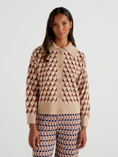 Women's Benetton Polo Collar Cardigan Soft Pink | NZ896270