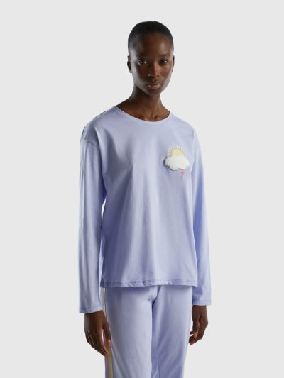 Women's Benetton Print Long Fiber Cotton Pyjamas Lavender | NZ209506