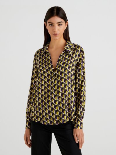 Women's Benetton Printed Pure Viscose Shirts Multi-color | NZ093796
