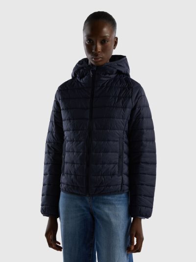 Women's Benetton Puffer Recycled Wadding Jackets Dark Blue | NZ350614