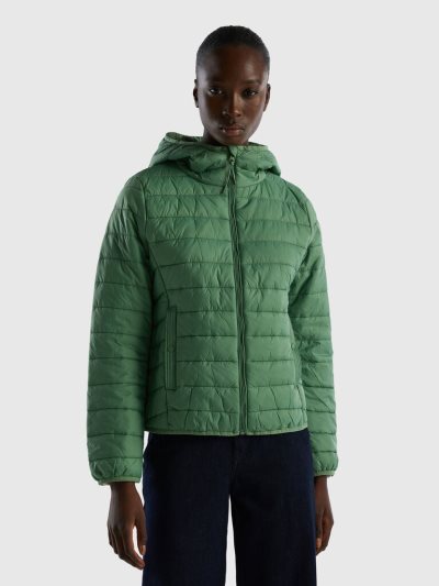 Women's Benetton Puffer Recycled Wadding Jackets Green | NZ399682