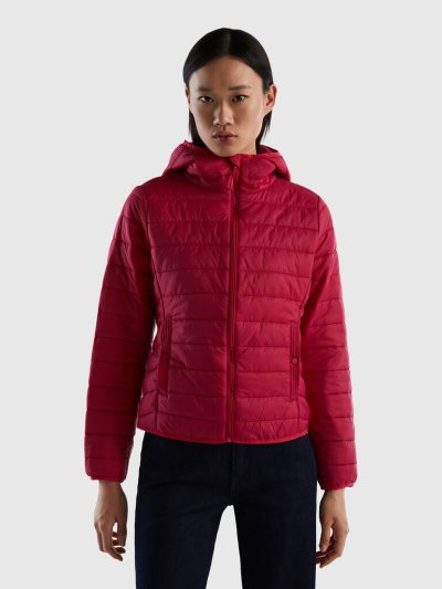 Women's Benetton Puffer Recycled Wadding Jackets Fuchsia | NZ873222