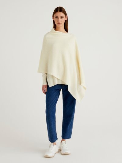 Women's Benetton Pura Lana Shetland Mantella Sweaters Creamy White | NZ484162